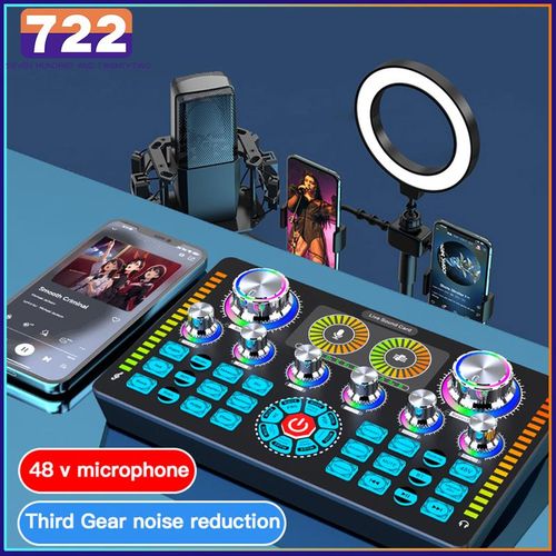 Live Sound Podcast DJ Equipment Bluetooth-compatible 48V Phantom Audio Mixer Sound Mixer Voice Changer For Live Streaming