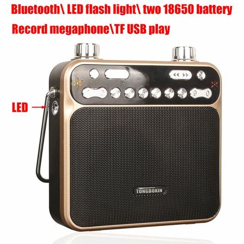 High Power Bluetooth Speaker Megaphone Led Flashlight Fm Radio Usb Tf Aux 3.5mm Mic In Sound Record Function With 2 18650 Batter