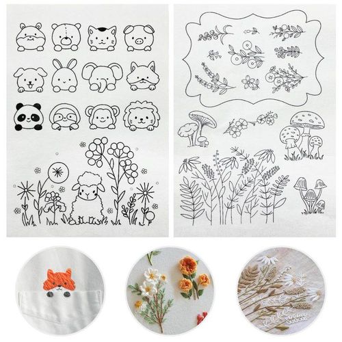 4pcs Cute Animal Pattern Water Soluble Stabilizers Embroidery Stickers Stitch Embroider Papers Tear Away Stitchwork Template Set