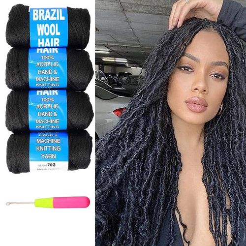 Sanbest Brazilian Wool Hair Yarn 100% Hand Knitting Wool Braiding Hair For African Crochet Hair Jumbo Braid