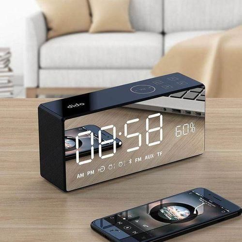 DiDo X9 Rechargeable Mirror LED Display Volume And Bass HiFi Wireless Bluetooth Speaker FM AUX Alarm Clock Black Black black