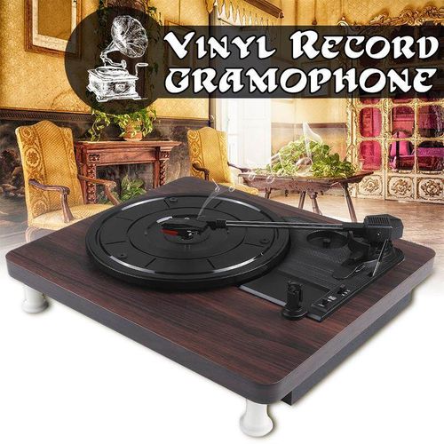 3 Speed Turntable Retro Vinyl Belt Music Wooden Record Player Stereo Speaker