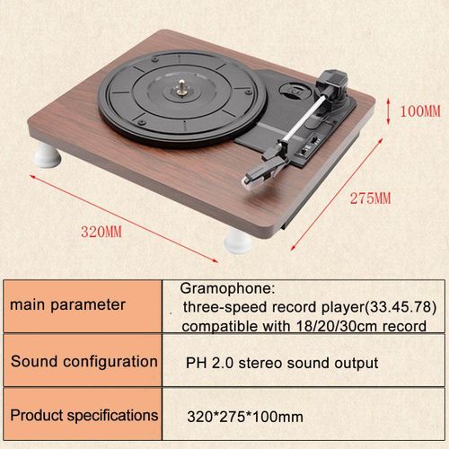 3 Speed Turntable Retro Vinyl Belt Music Wooden Record Player Stereo Speaker