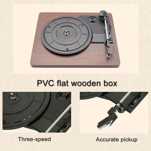 3 Speed Turntable Retro Vinyl Belt Music Wooden Record Player Stereo Speaker