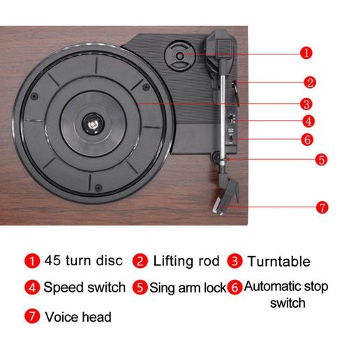 3 Speed Turntable Retro Vinyl Belt Music Wooden Record Player Stereo Speaker