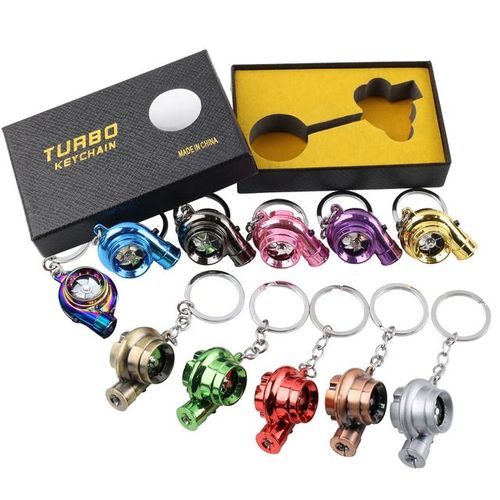 LED Mini Turbo Sound Turbocharger Keychain Spinning Turbine Key Chain Ring Keyring Keyfob Car Keyring Car Interior Accessories-colorful_WHITE