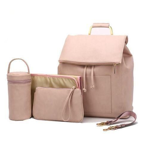 pinkPU Leather Diaper Baby Bag For Mom Backpack Mummy Bag