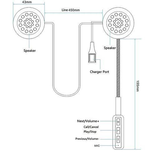 Motorcycle Helmet Headset Bluetooth 4.0 Dual Stereo Speakers Handsfree Music Call Control Mic Earphone Black