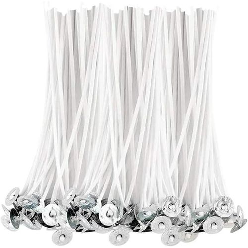 100Pcs Cotton Candle Wicks Pre-Waxed For Candle Making Candle DIY Thick Candle Wick With Base