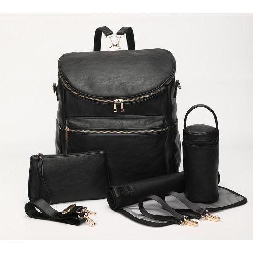 DJ023BlackPU Leather Diaper Bag Backpack Travel Carry