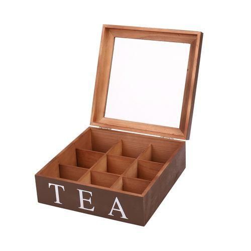 Wooden 9 Grids Tea Box Tea Bags Container Storage Box