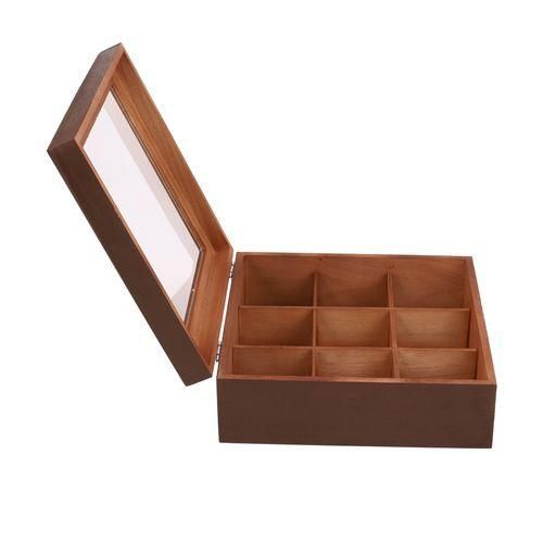 Wooden 9 Grids Tea Box Tea Bags Container Storage Box