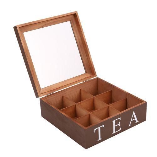 Wooden 9 Grids Tea Box Tea Bags Container Storage Box