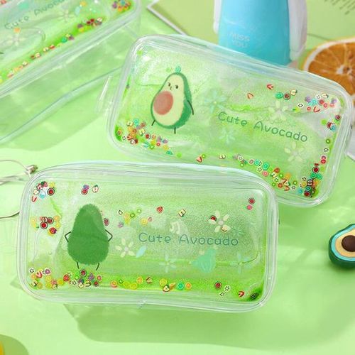 1pc Kawaii Pencil Case Avocado Quicksand Oil Pvc Estuches Pencil Box Pencilcase Pencil Bag School Supplies Portable Coetic Bag