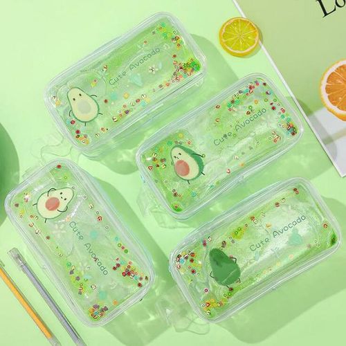 1pc Kawaii Pencil Case Avocado Quicksand Oil Pvc Estuches Pencil Box Pencilcase Pencil Bag School Supplies Portable Coetic Bag