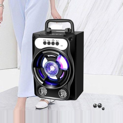 Bluetooth-Compatible Speaker With Microphone Colorful Led Light Rechargeable Party Karaoke Machine Supports Tf Card/usb Fm