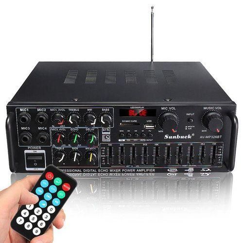 2500W 110220V Bluetooth Dual Channel Karaoke Mic Input Digital Reverb Home Stereo Amplifier Support USB SD FM AUX Input220V EU Plug 326BT