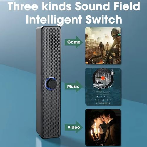 Long Strip Wireless Bluetooth Speaker, USB Powered PC Speaker, Suitable For Computers, Laptops, Gaming, Home Theaters, Surround Audio - Black