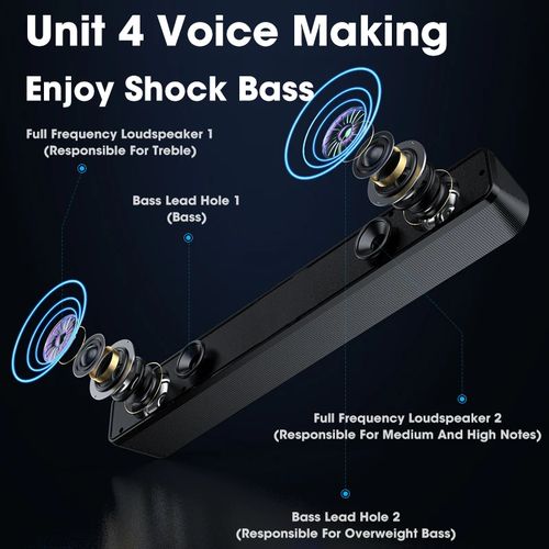 Long Strip Wireless Bluetooth Speaker, USB Powered PC Speaker, Suitable For Computers, Laptops, Gaming, Home Theaters, Surround Audio - Black
