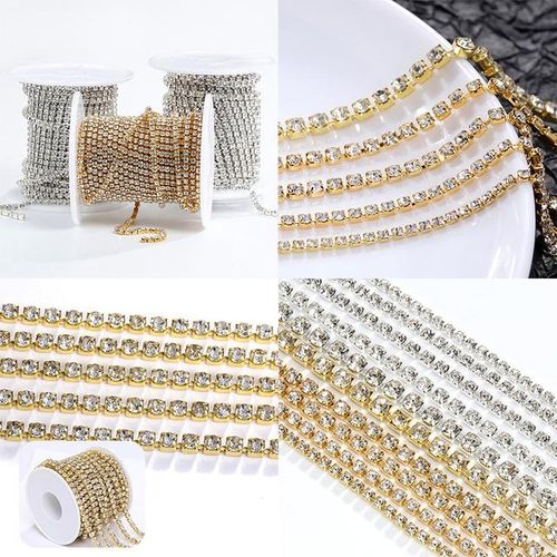 10m/roll Cup Rhinestone Chain Ss6 Ss8 Gold Silver Crystal Chain Diy Crafts Necklace Tassels Earring Accessories Sew Glue Chain