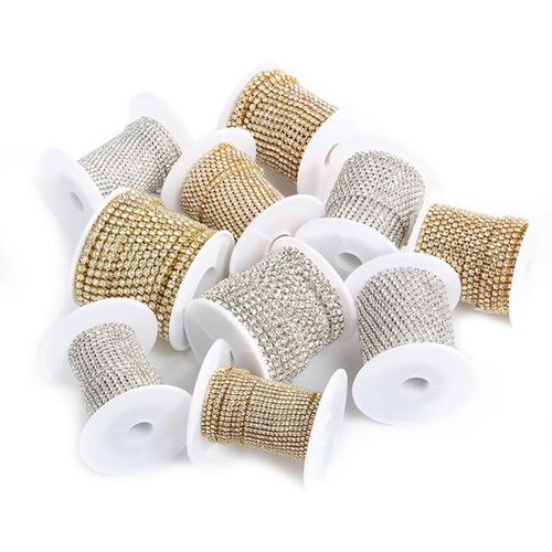 10m/roll Cup Rhinestone Chain Ss6 Ss8 Gold Silver Crystal Chain Diy Crafts Necklace Tassels Earring Accessories Sew Glue Chain