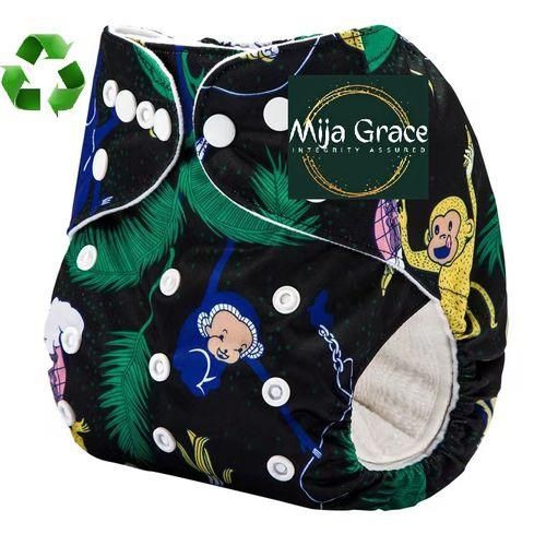 MijaGraceReusable Washable Size Adjustable Cloth Diaper With 3 Inserts  BLACK