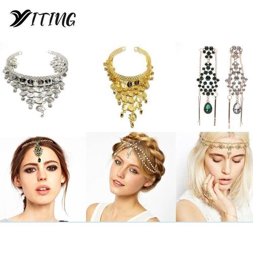 1pcs Hair Decoration Indian Boho Gold Color Chain Pearl Crystal Dress Headpiece For Women Hair Jewelry