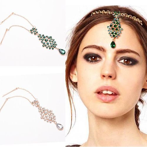 1pcs Hair Decoration Indian Boho Gold Color Chain Pearl Crystal Dress Headpiece For Women Hair Jewelry
