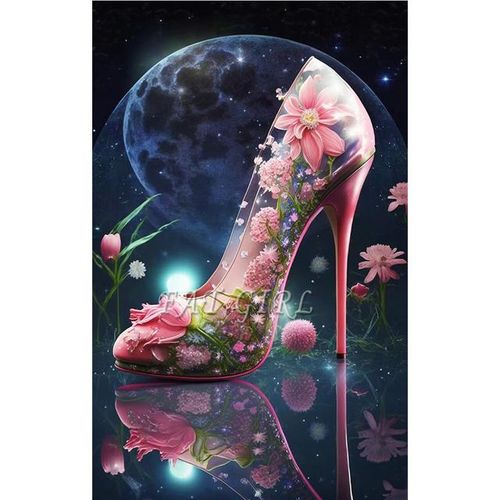 Pink Princess Shoes Diamond Painting New 2023 Diy Mosaic Diamond Embroidery Fantasy High-Heeled Shoes Landscape Home Decor A41