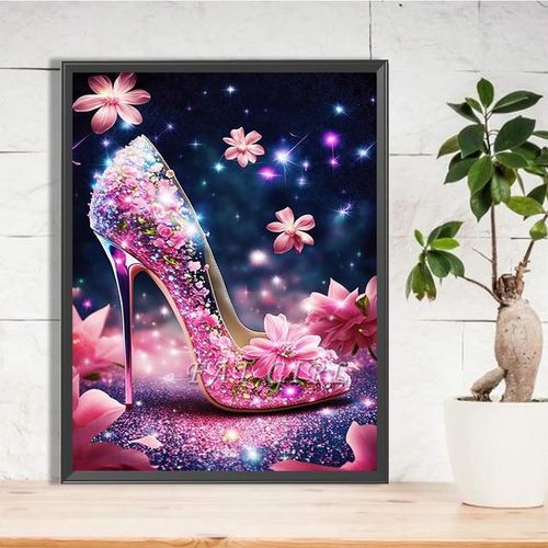 Pink Princess Shoes Diamond Painting New 2023 Diy Mosaic Diamond Embroidery Fantasy High-Heeled Shoes Landscape Home Decor A41