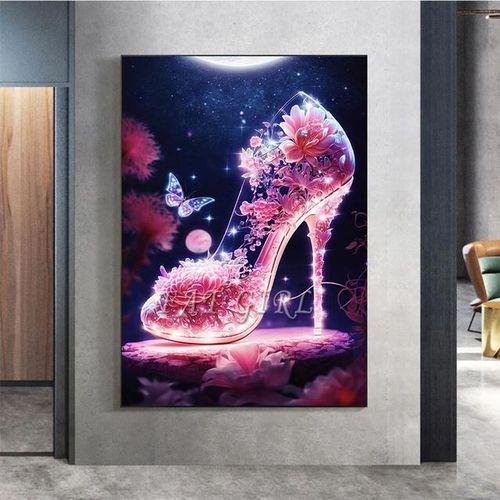 Pink Princess Shoes Diamond Painting New 2023 Diy Mosaic Diamond Embroidery Fantasy High-Heeled Shoes Landscape Home Decor A41