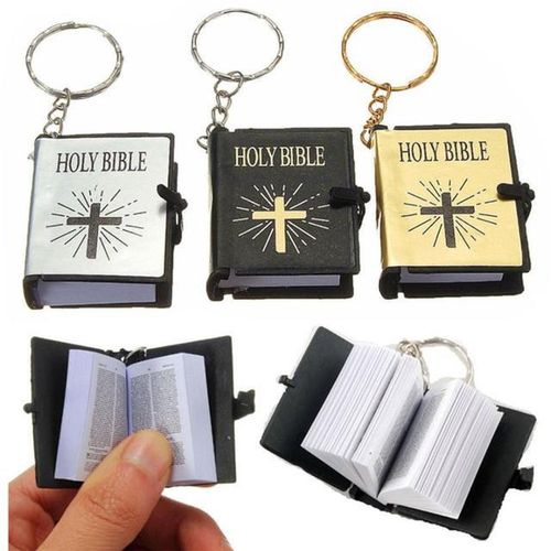 Mini English Holy Bible Keychain Religious Christian Jesus Cross Keyrings Women Bag Gift Souvenirs Dropship Car Decorations-C_Yellow