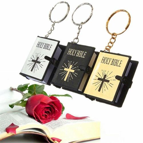 Mini English Holy Bible Keychain Religious Christian Jesus Cross Keyrings Women Bag Gift Souvenirs Dropship Car Decorations-C_Yellow