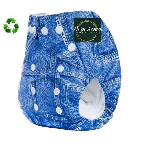 MijaGraceReusable Washable Size Adjustable Cloth Diaper With 3 Inserts  BLUE