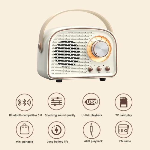 DW21 Retro Bluetooth Speaker, Wireless Portable 3D Stereo Subwoofer With FM Radio