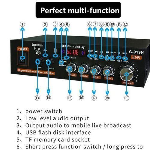 G919H 1000W Home Power Amplifiers Audio Bluetooth Amplificador Subwoofer Speakers Theater Audio Sound System 220V110V FM USB