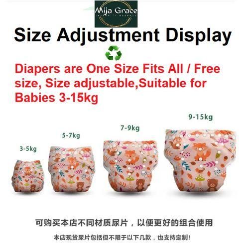 MijaGraceReusable Washable Size Adjustable Cloth Diaper With 3 Inserts  YELLOW