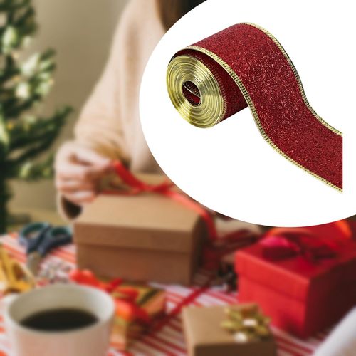 Christmas Glitter Ribbon 2inch X 90 Yards Flexible Red