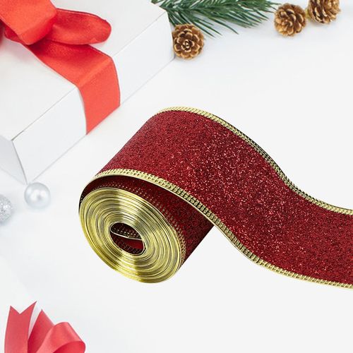 Christmas Glitter Ribbon 2inch X 90 Yards Flexible Red
