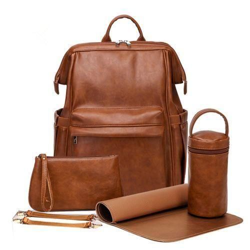 M901BrownPU Leather Diaper Bag Backpack Travel Carry Bag,
