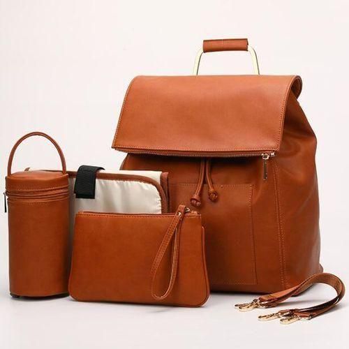 brownPU Leather Diaper Baby Bag For Mom Backpack Mummy