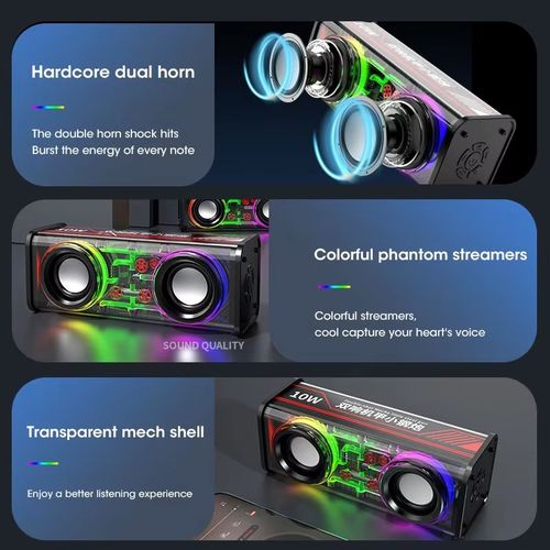 Transparent Mecha Wireless Bluetooth Speaker, Stereo Dual Speaker