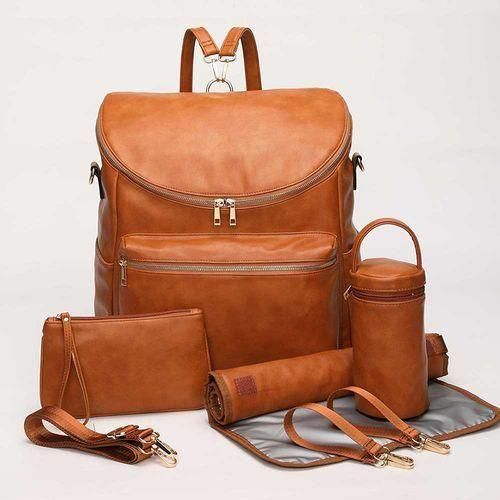 6PU Leather Diaper Bag Backpack Waterproof Maternity Bag