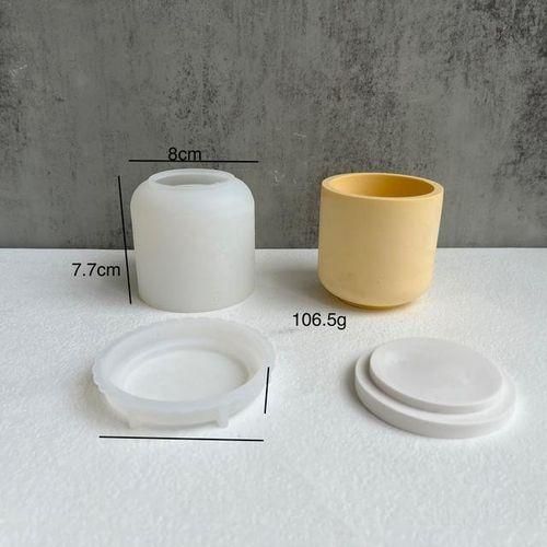 Concrete Stripe Candle Jar Silicone Mold Diy With Lid Craft Ornament Making Resin Storage Box Molds Vase Mould