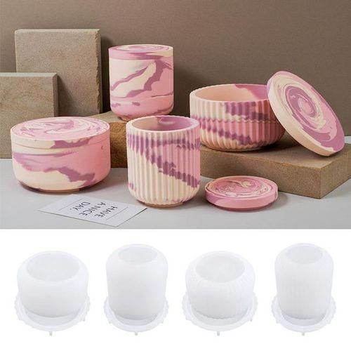 Concrete Stripe Candle Jar Silicone Mold Diy With Lid Craft Ornament Making Resin Storage Box Molds Vase Mould