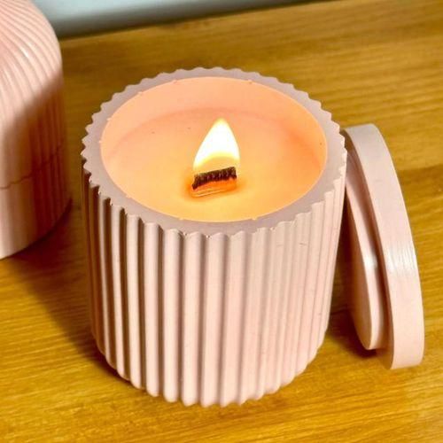 Concrete Stripe Candle Jar Silicone Mold Diy With Lid Craft Ornament Making Resin Storage Box Molds Vase Mould