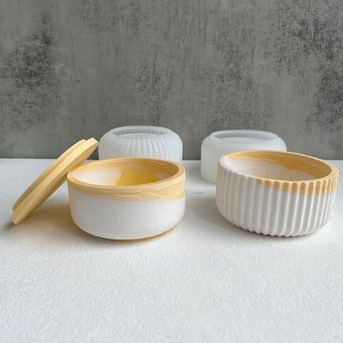 Concrete Stripe Candle Jar Silicone Mold Diy With Lid Craft Ornament Making Resin Storage Box Molds Vase Mould