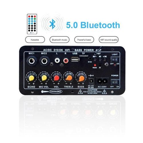 1pc Ac 220v 12v 24v Digital Bluetooth Stereo Amplifier Board Subwoofer Dual Microphone Karaoke Amplifiers For 8-12 Inch Speaker