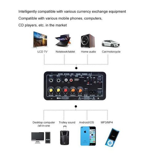 1pc Ac 220v 12v 24v Digital Bluetooth Stereo Amplifier Board Subwoofer Dual Microphone Karaoke Amplifiers For 8-12 Inch Speaker