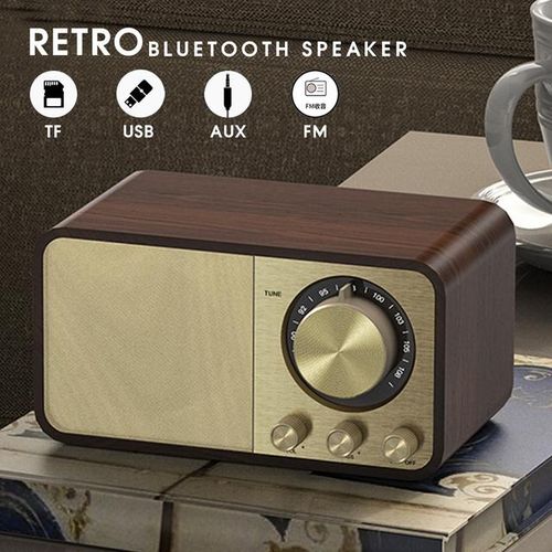 Wooden Bluetooth Speaker Retro Classic Soundbox Hifi Stereo Surround Super Bass Subwoofer Aux Fm Radio Sound System For Computer